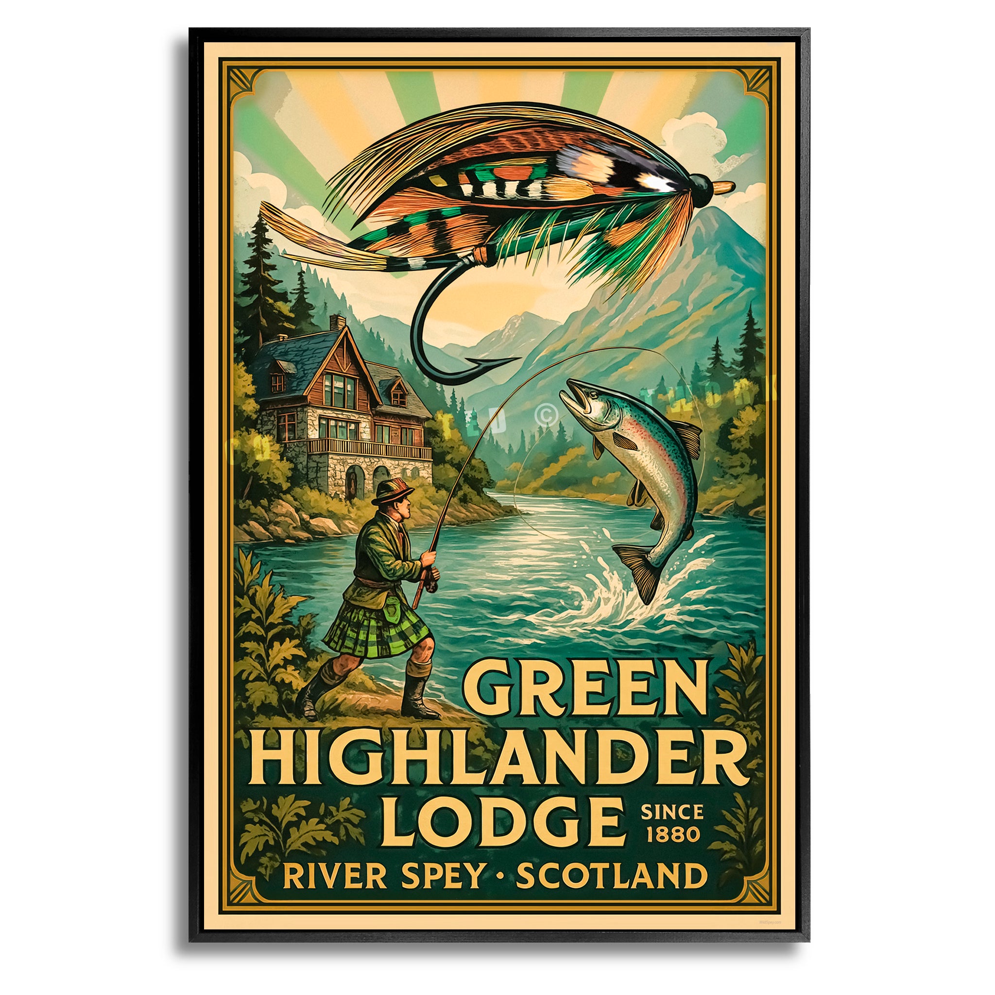 Green Highlander Lodge - Travel Poster – Wild Spey